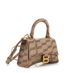 NWT Balenciaga Hourglass Top Handle Shoulder Bag Beige Brown BB Monogram